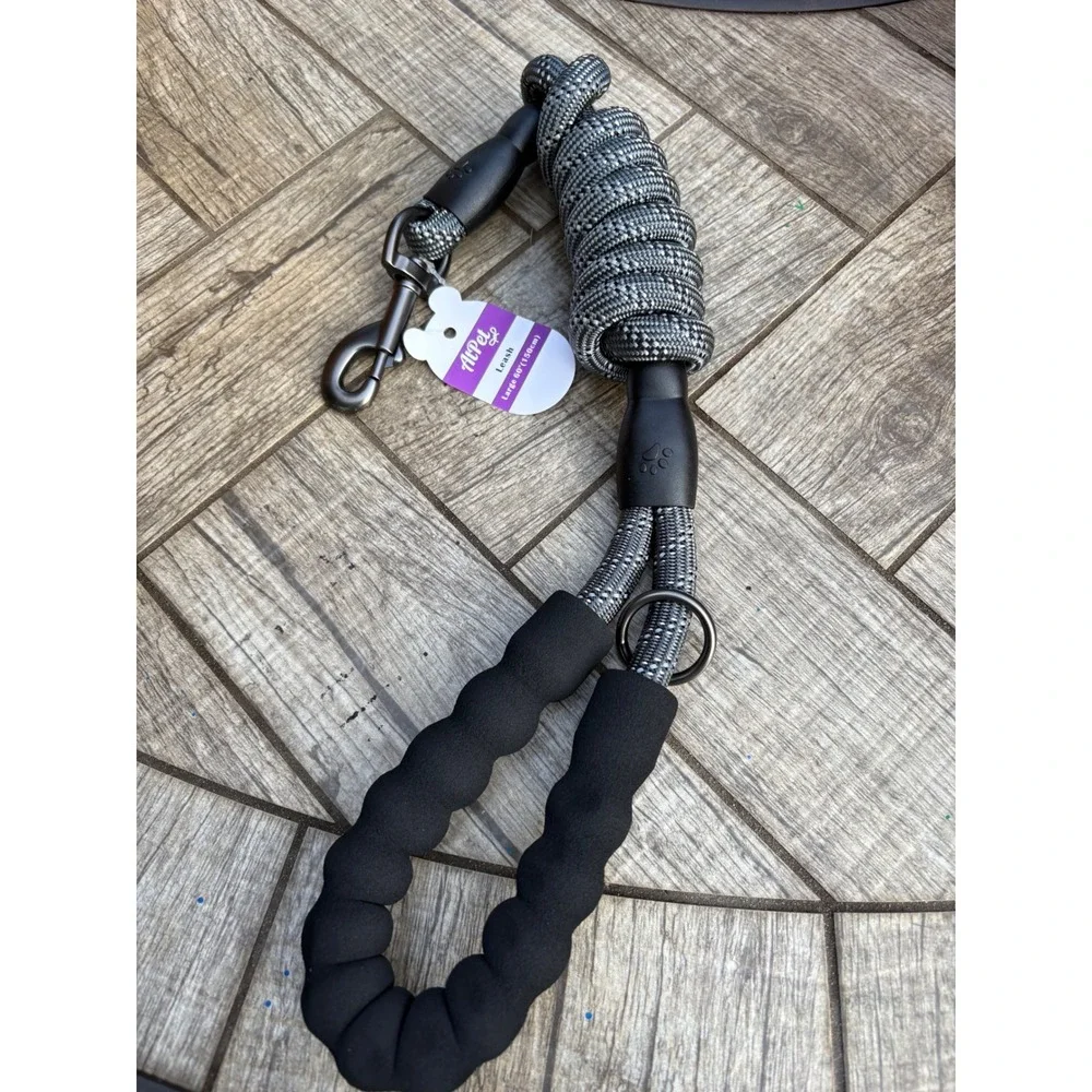 At‎ pet Large Dog Leash 60 Inch Padded Handle Reflective Climbing Rope Black